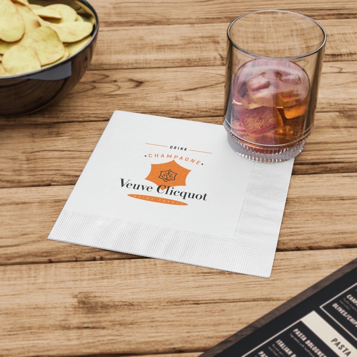 Veuve Clicquot Champagne - White Coined Napkins