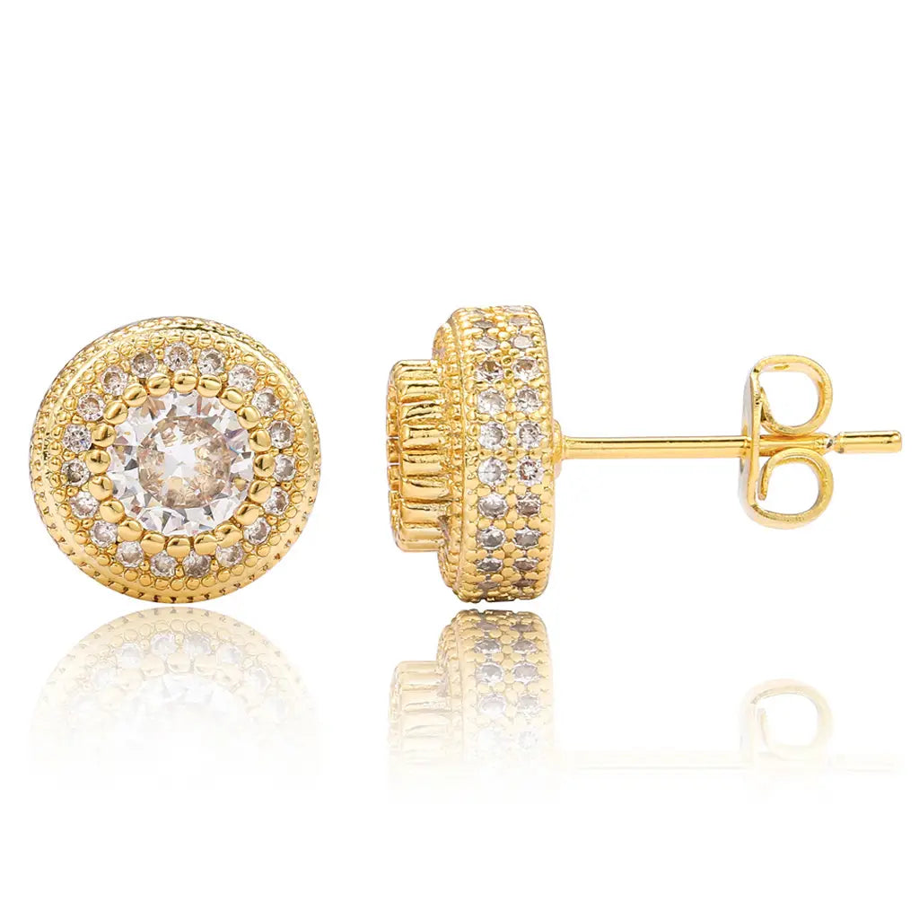 Round Full Zircon Earrings Rose Gold
