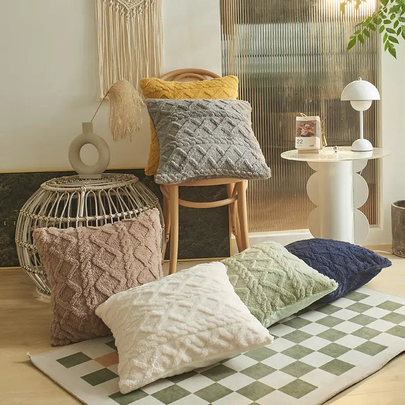 Jacquard Plush Geometric Pillow Cushion Cover Without Core