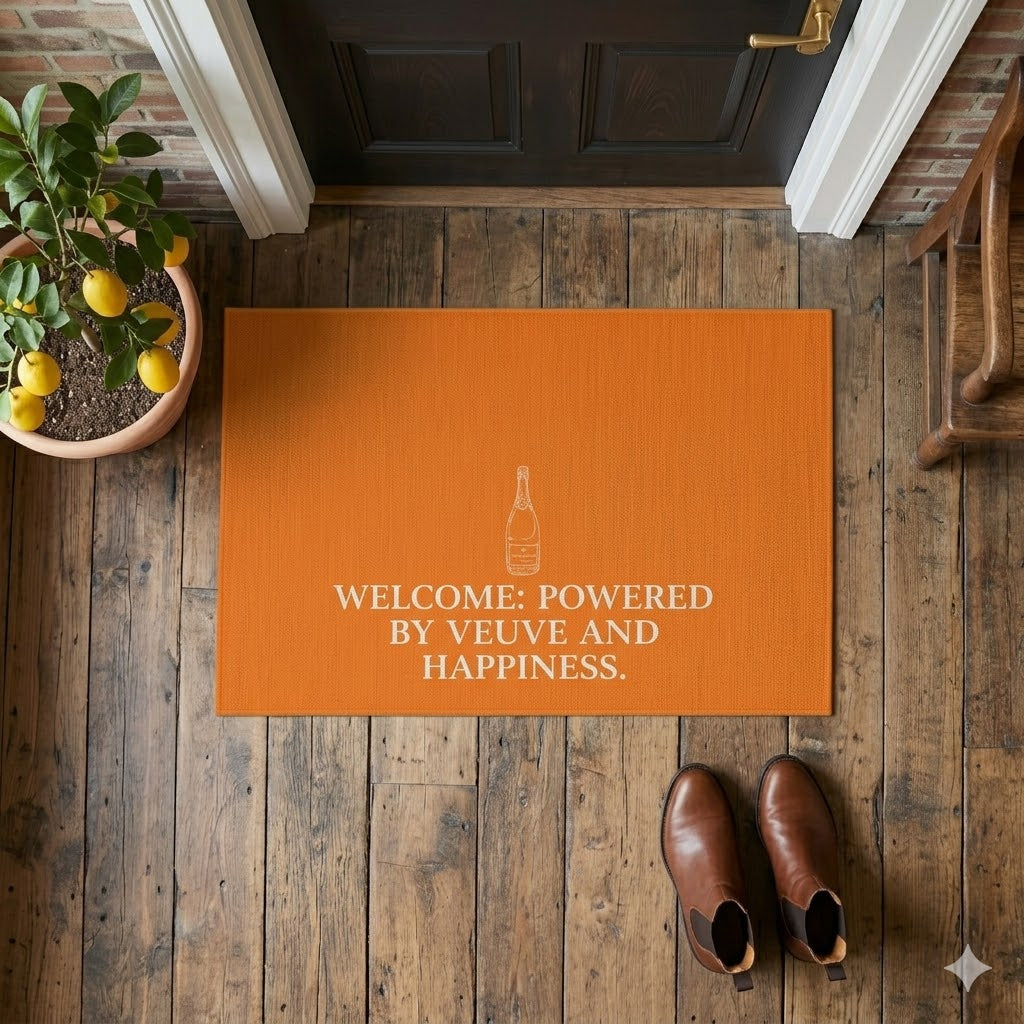 Powered by Veuve Clicquot Outdoor Rug – Funny Champagne Patio Decor