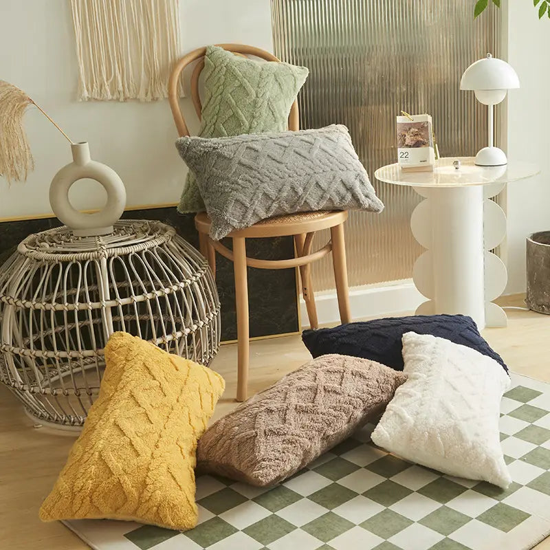 Jacquard Plush Geometric Pillow Cushion Cover Without Core