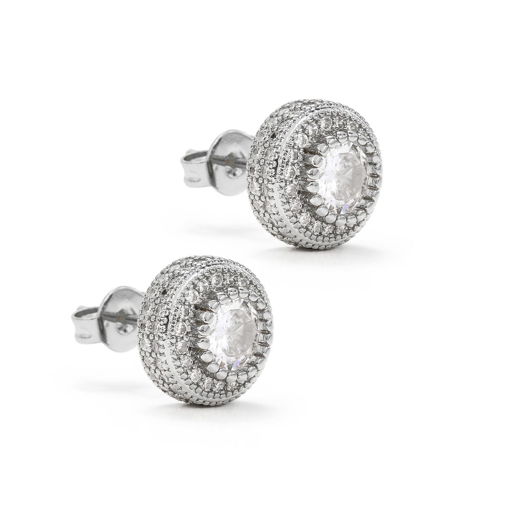 Round Full Zircon Earrings Rose Gold
