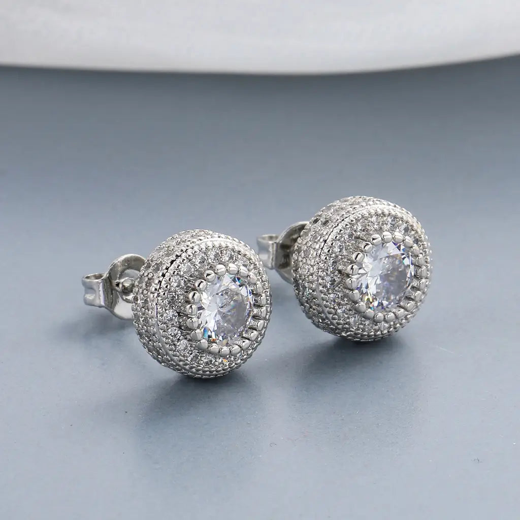 Round Full Zircon Earrings Rose Gold
