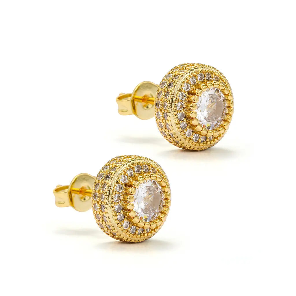Round Full Zircon Earrings Rose Gold