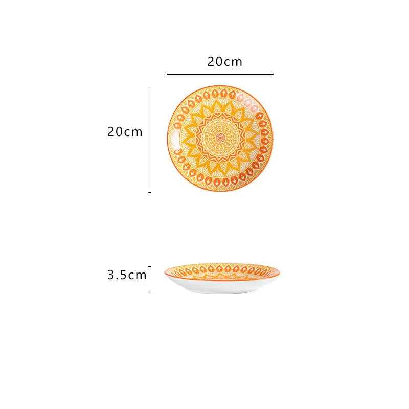 Ceramic Plate Hand-Painted Tableware Underglaze - Deep plate / 8 inches / Orange Red - Kitchen
