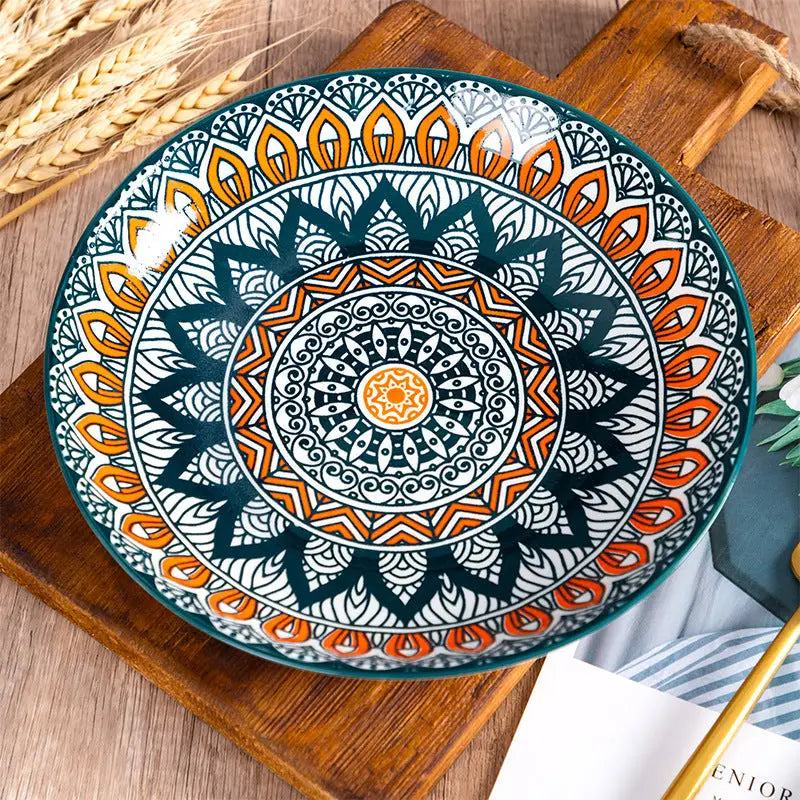 Ceramic Plate Hand-Painted Tableware Underglaze - Shallow plate / 8 inches / Dark green - Kitchen