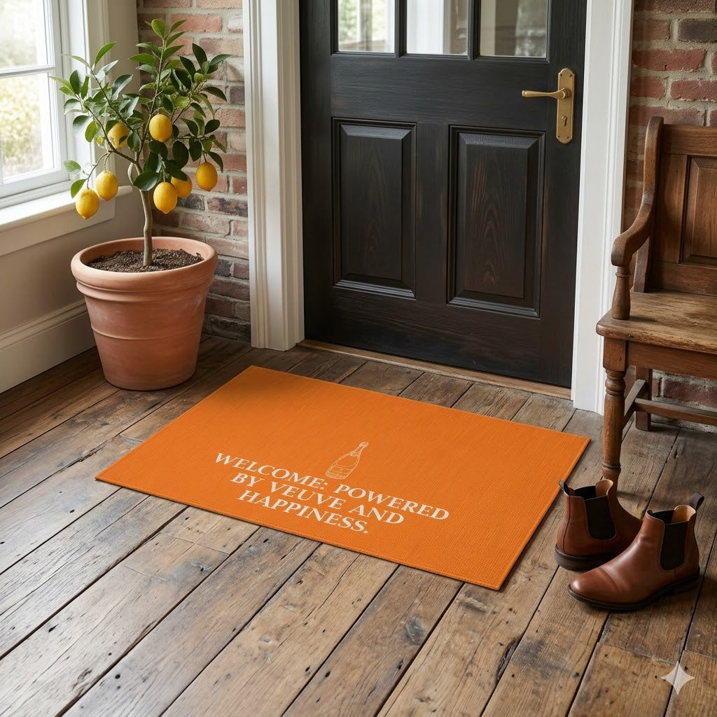 Powered by Veuve Clicquot Outdoor Rug – Funny Champagne Patio Decor