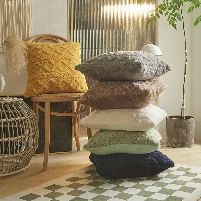 Jacquard Plush Geometric Pillow Cushion Cover Without Core