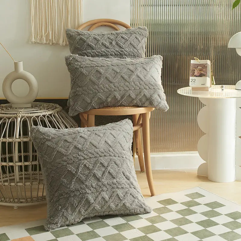 Jacquard Plush Geometric Pillow Cushion Cover Without Core