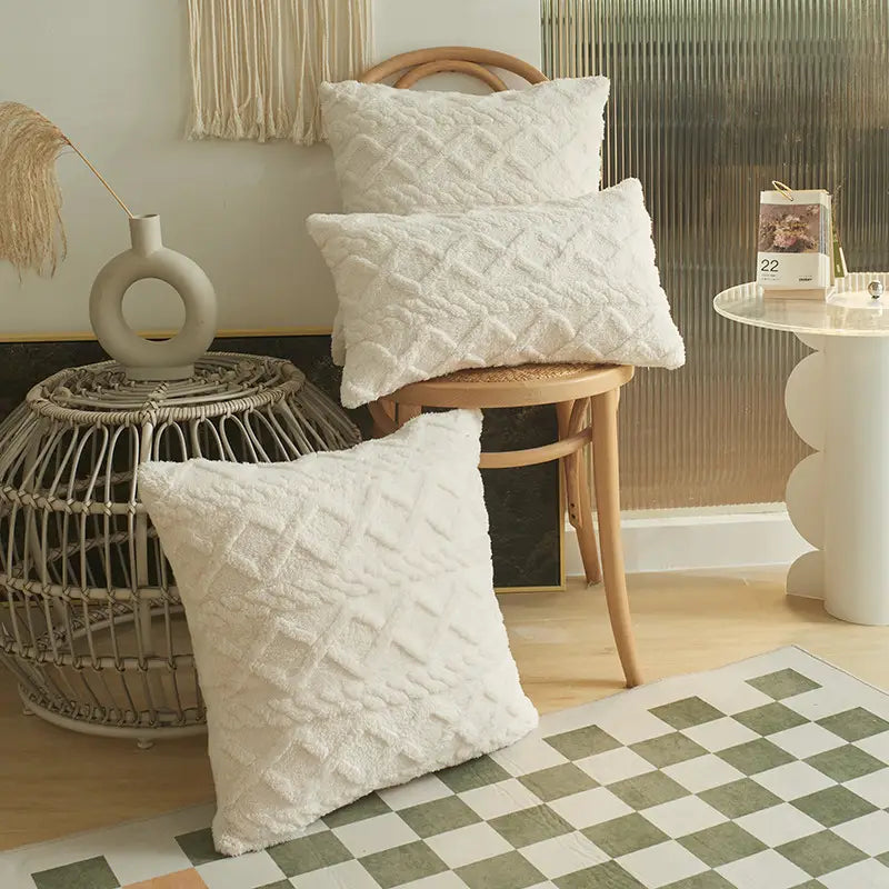 Jacquard Plush Geometric Pillow Cushion Cover Without Core