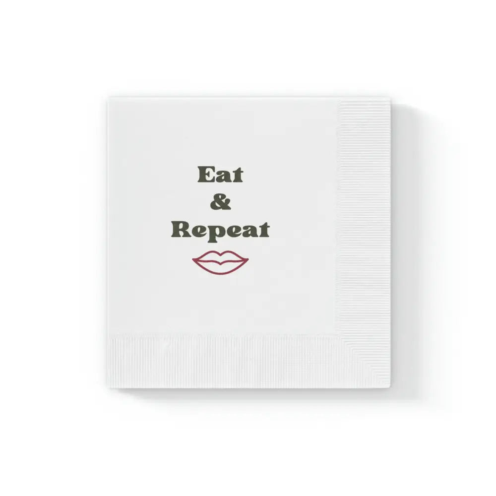 Eat & Repeat White Coined Napkins - 4.8’’ x 4.8’’ / White / 50 pcs - Home Decor