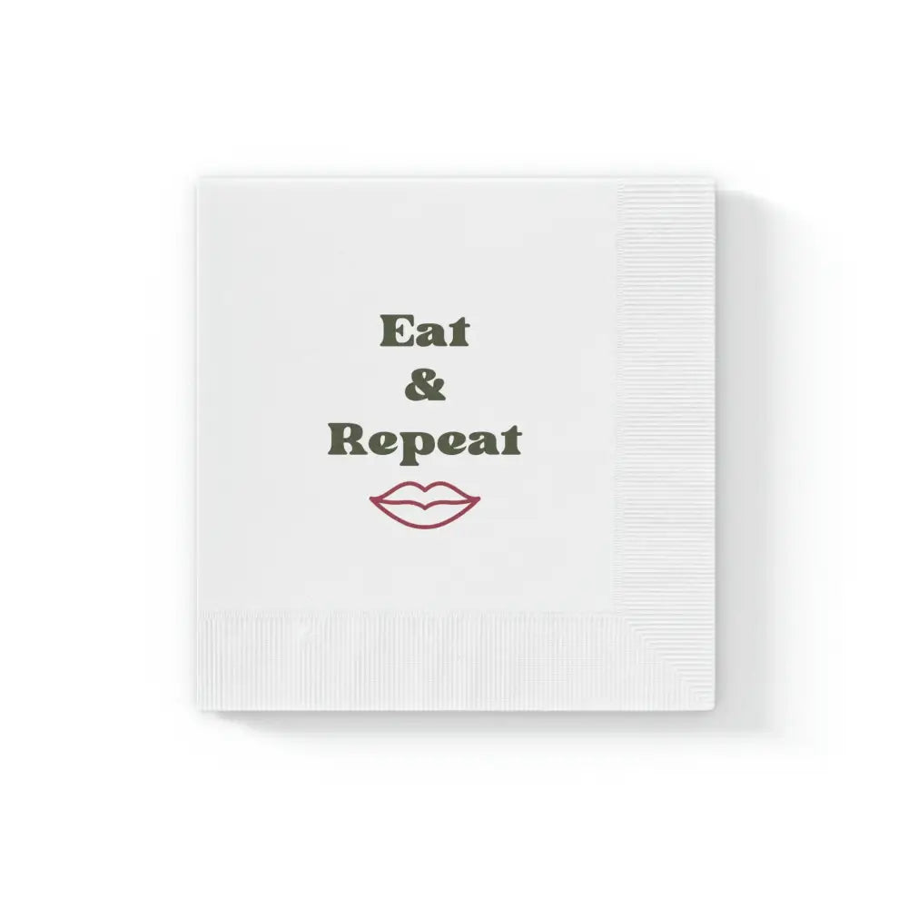 Eat & Repeat White Coined Napkins - 6.5’’ x 6.5’’ / White / 100 pcs - Home Decor