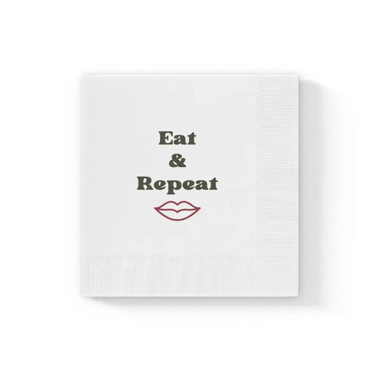 Eat & Repeat White Coined Napkins - 6.5’’ x 6.5’’ / White / 50 pcs - Home Decor