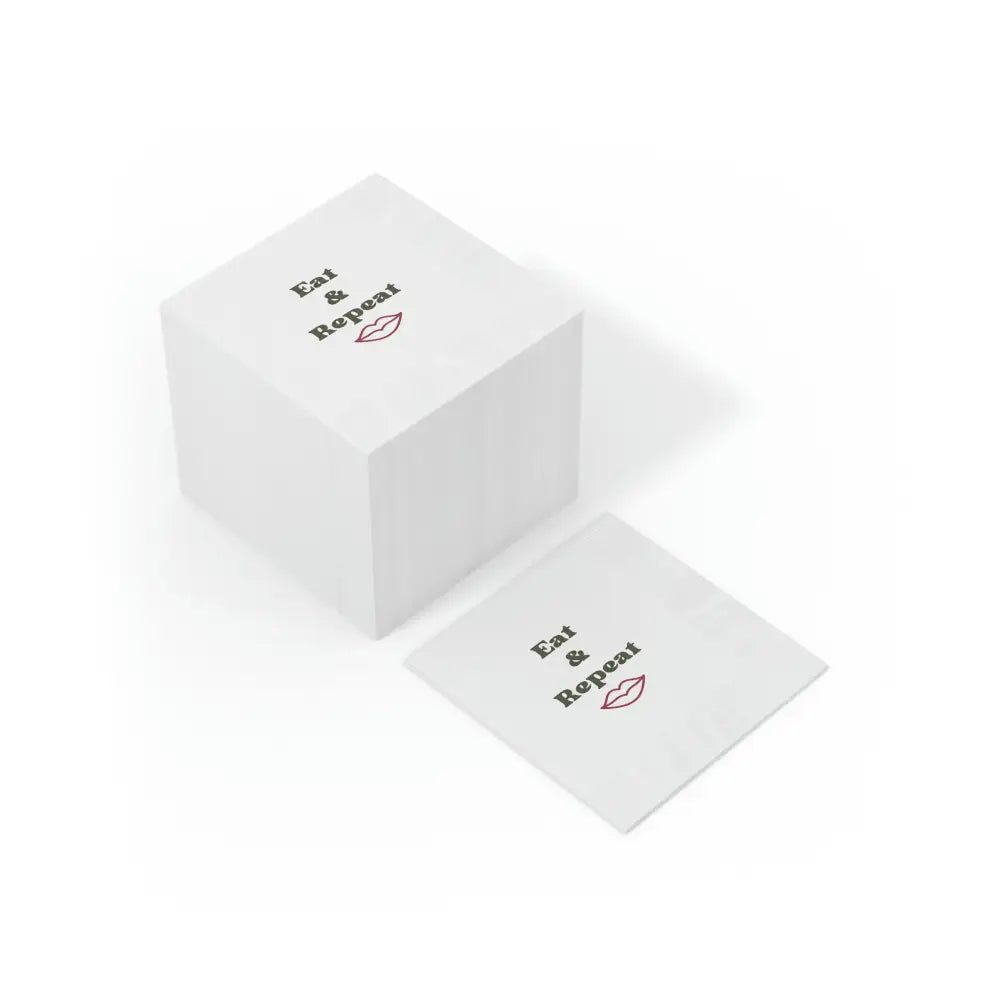 Eat & Repeat White Coined Napkins - Home Decor
