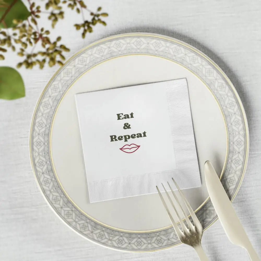 Eat & Repeat White Coined Napkins - Home Decor