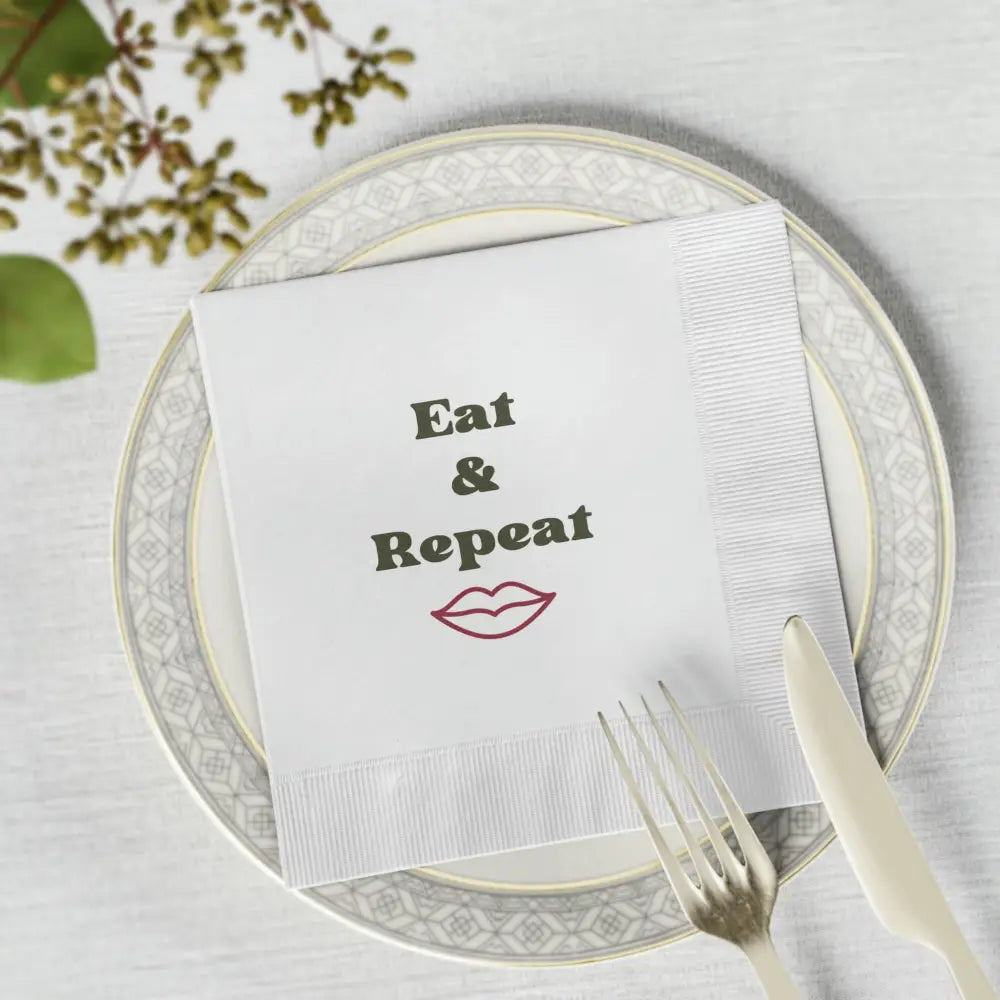 Eat & Repeat White Coined Napkins - Home Decor