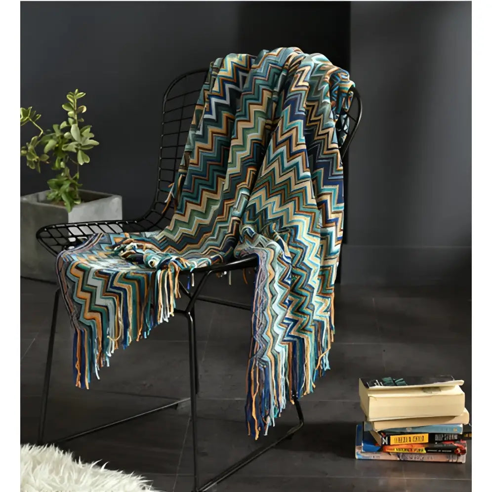 Fringed Knitted Small Blanket Napping Blanket Sofa Blanket - Blue color / 130x150cm - Blankets