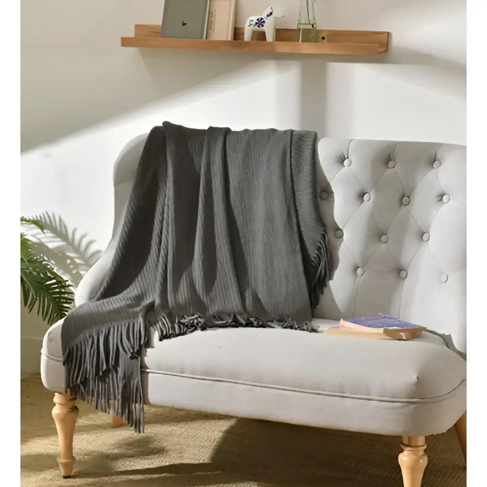 Fringed Knitted Small Blanket Napping Blanket Sofa Blanket - Dark gray A / 130x150cm - Blankets