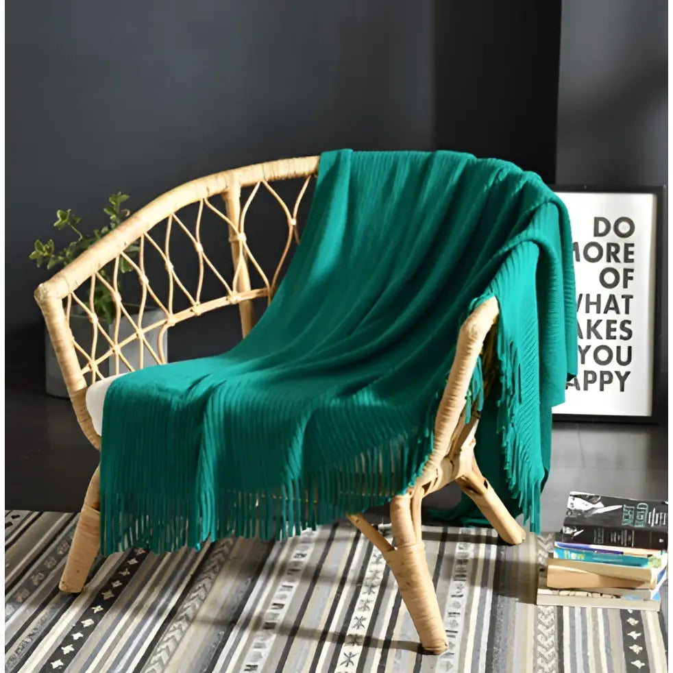 Fringed Knitted Small Blanket Napping Blanket Sofa Blanket - Dark green / 130x150cm - Blankets