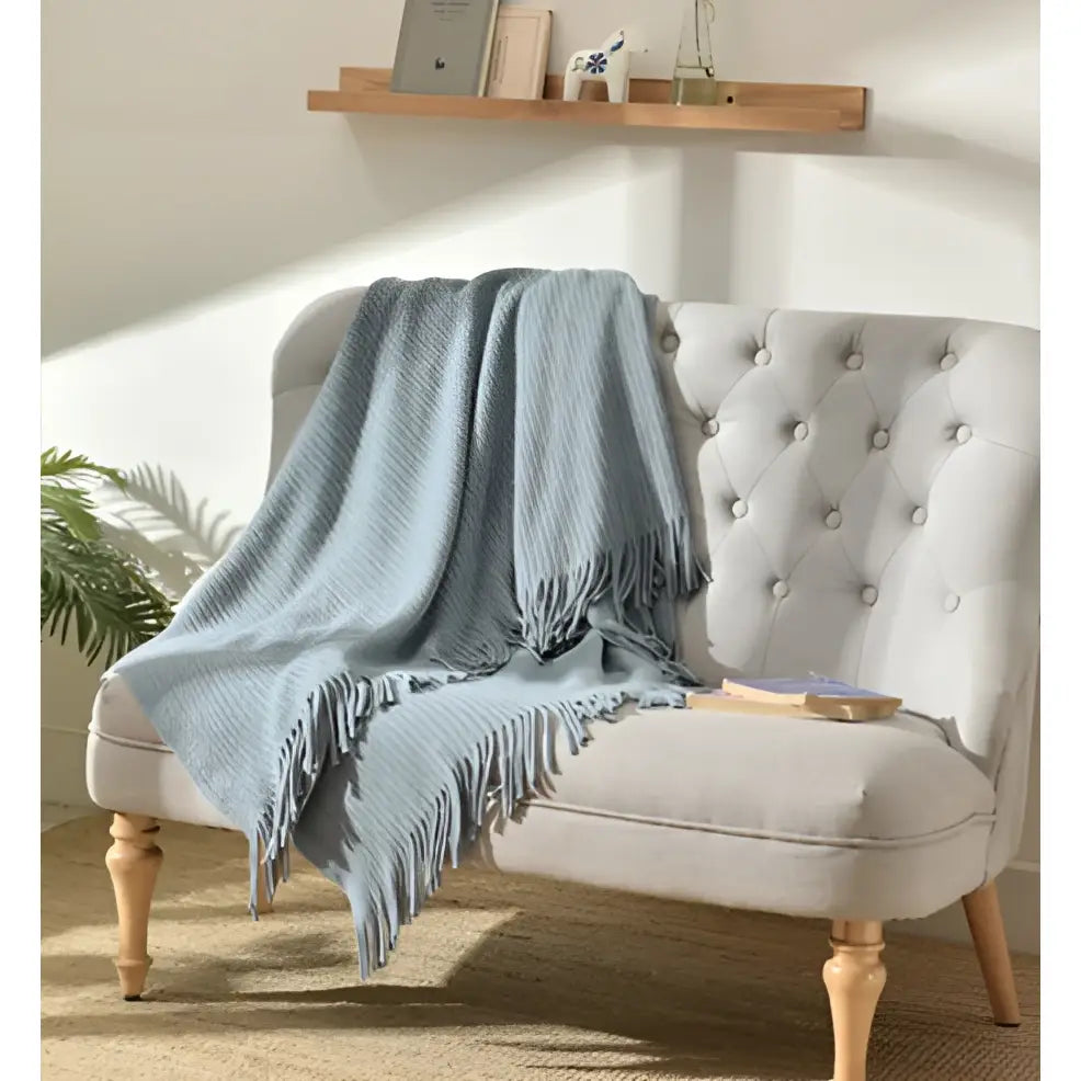 Fringed Knitted Small Blanket Napping Blanket Sofa Blanket - Light grey / 130x150cm - Blankets