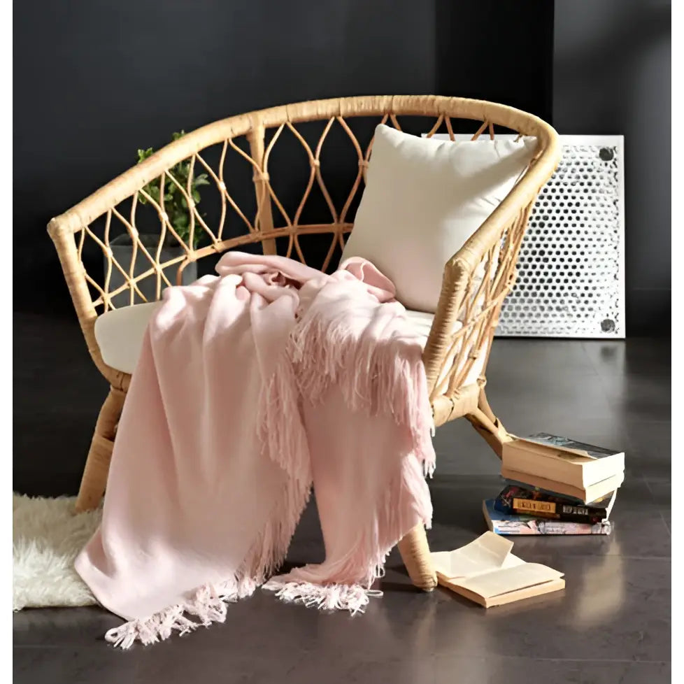 Fringed Knitted Small Blanket Napping Blanket Sofa Blanket - Light pink / 130x150cm - Blankets