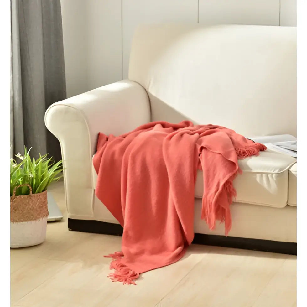 Fringed Knitted Small Blanket Napping Blanket Sofa Blanket - Orange / 130x150cm - Blankets