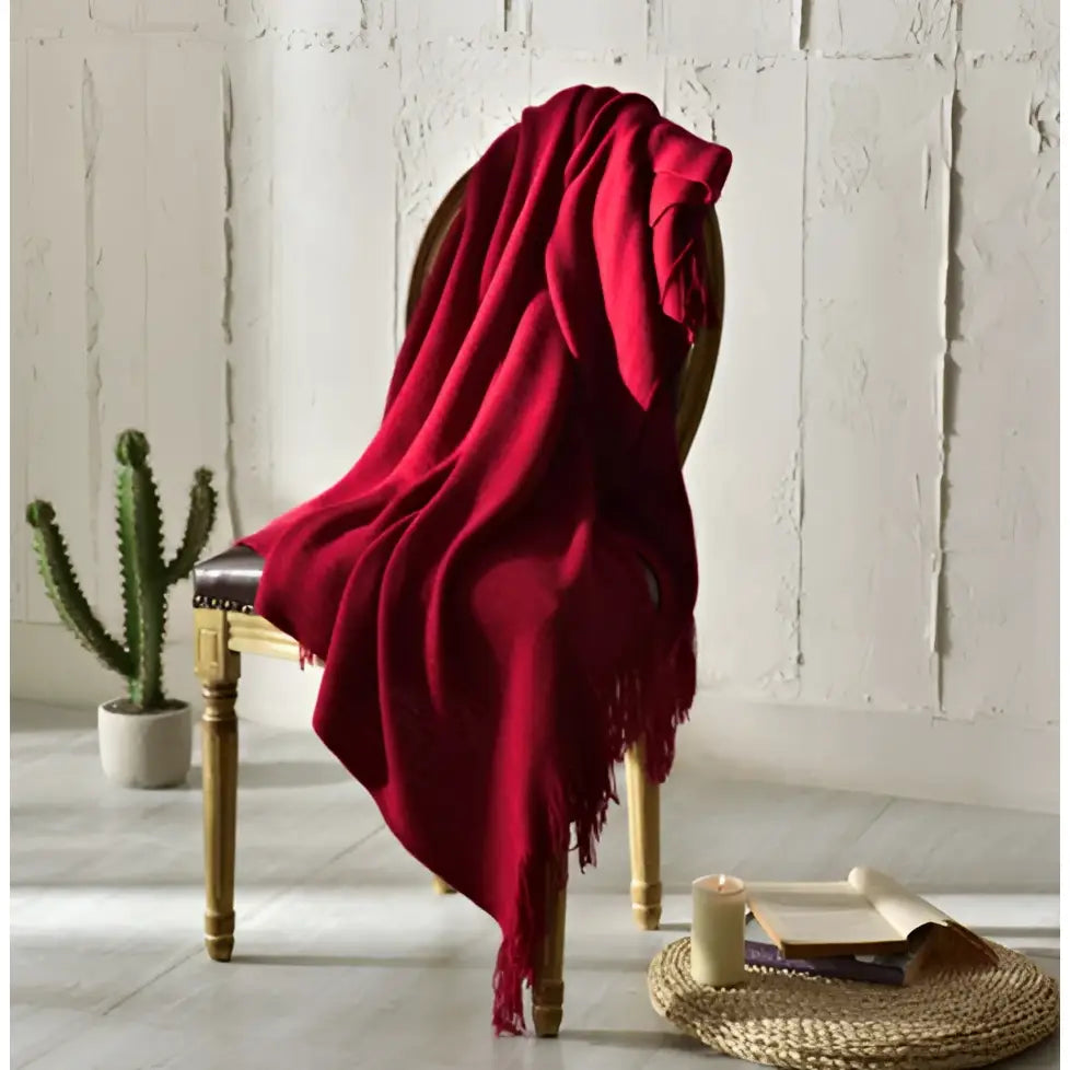 Fringed Knitted Small Blanket Napping Blanket Sofa Blanket - Red / 130x150cm - Blankets
