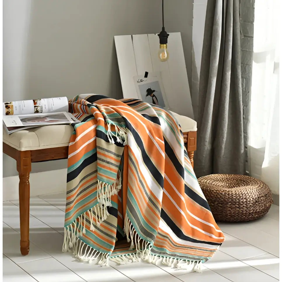 Fringed Knitted Small Blanket Napping Blanket Sofa Blanket - Stripe / 130x150cm - Blankets