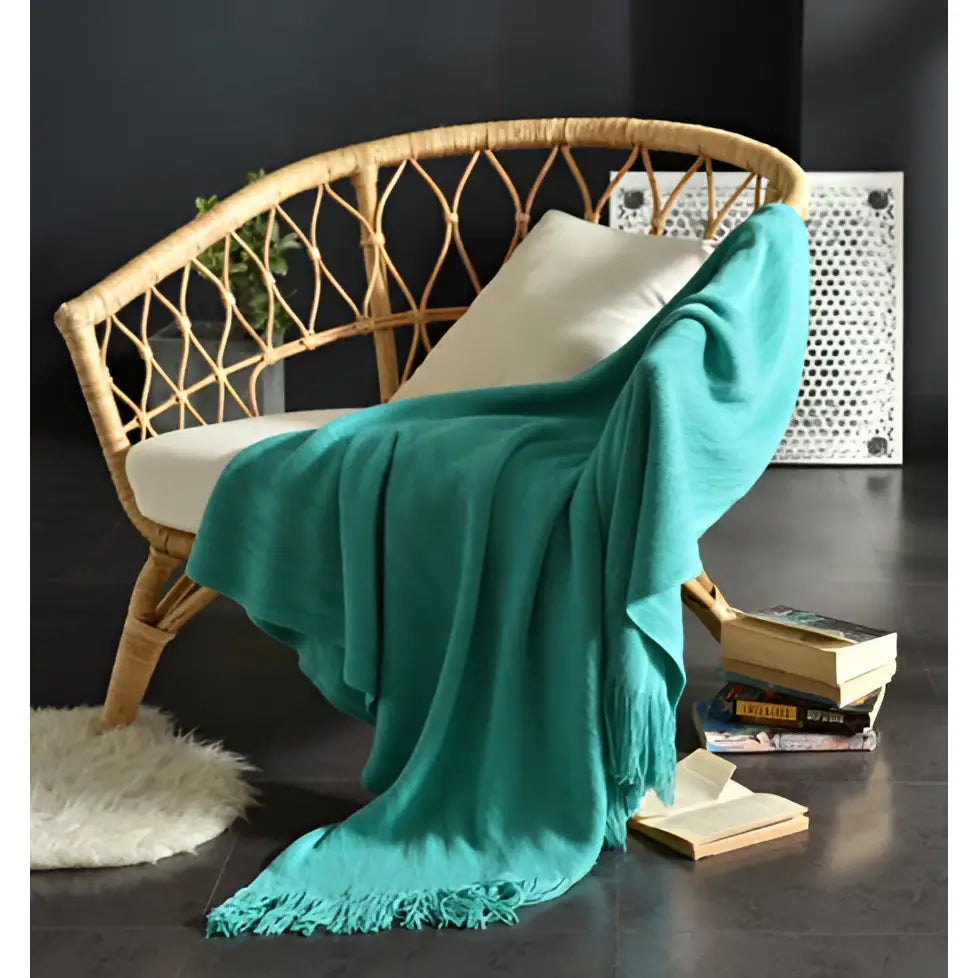 Fringed Knitted Small Blanket Napping Blanket Sofa Blanket - Water blue / 130x150cm - Blankets