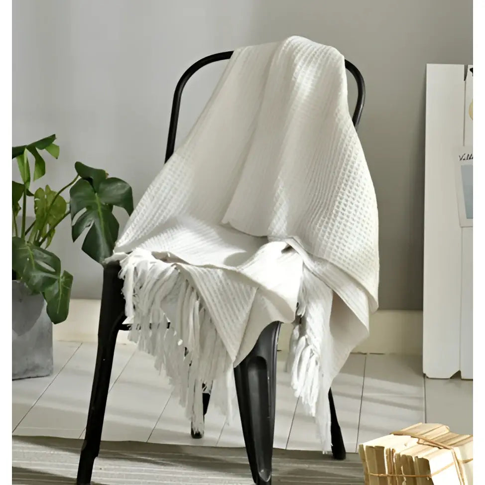Fringed Knitted Small Blanket Napping Blanket Sofa Blanket - White / 130x150cm - Blankets