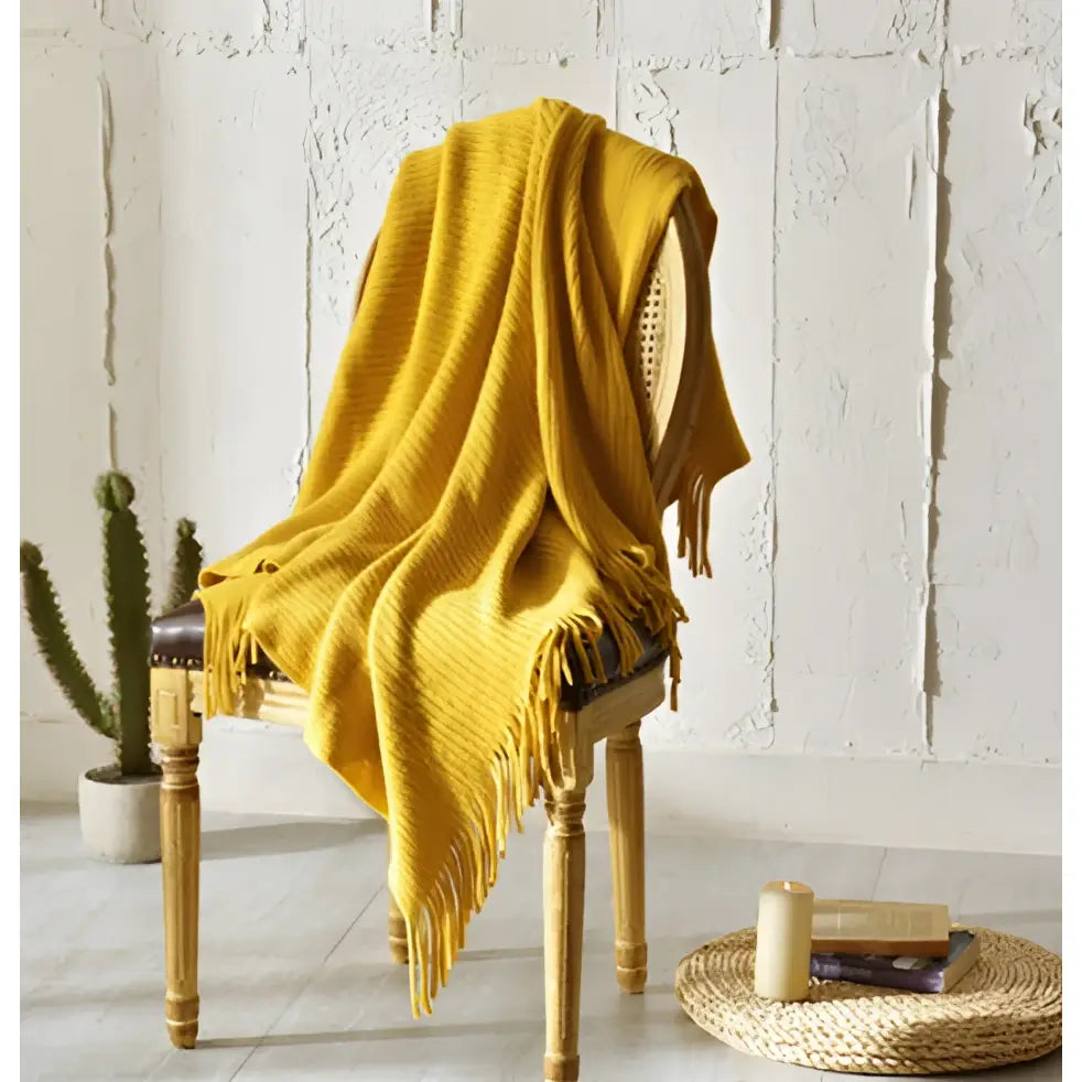Fringed Knitted Small Blanket Napping Blanket Sofa Blanket - Yellow / 130x150cm - Blankets