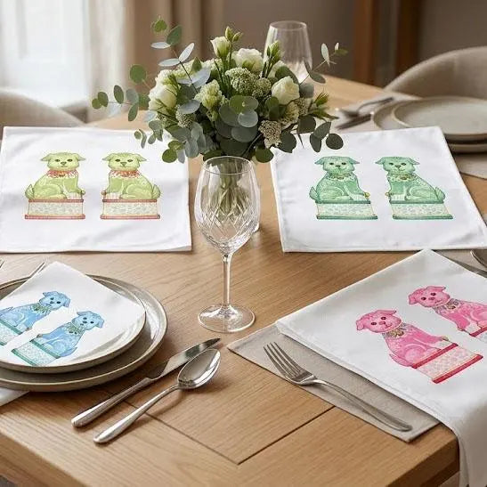 Colorful Foo Dog Cotton Tea Towel - Asian Inspired