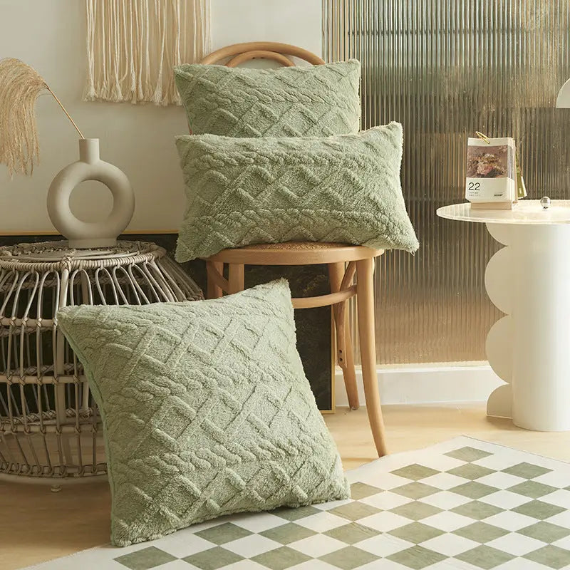 Jacquard Plush Geometric Pillow Cushion Cover Without Core - Green / 30x50cm - Pillows