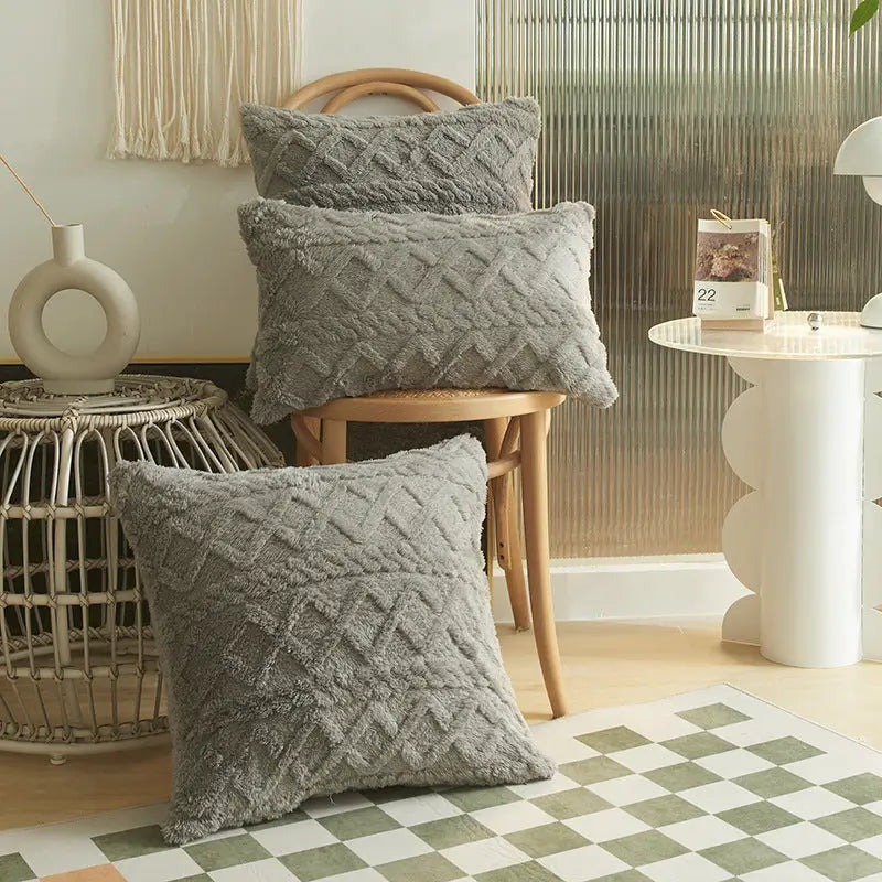 Jacquard Plush Geometric Pillow Cushion Cover Without Core - Grey / 30x50cm - Pillows