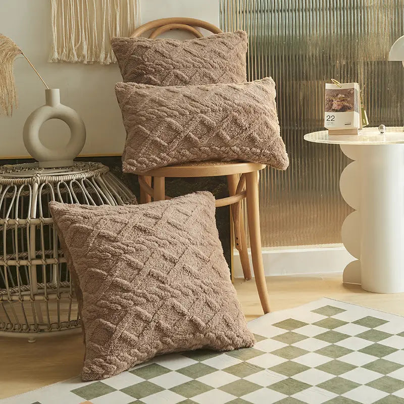 Jacquard Plush Geometric Pillow Cushion Cover Without Core - Khaki / 30x50cm - Pillows