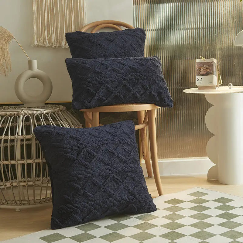 Jacquard Plush Geometric Pillow Cushion Cover Without Core - Navy Blue / 30x50cm - Pillows