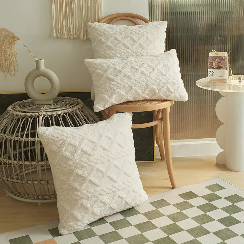 Jacquard Plush Geometric Pillow Cushion Cover Without Core - White / 30x50cm - Pillows