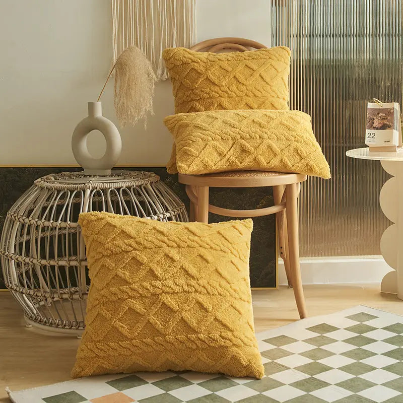 Jacquard Plush Geometric Pillow Cushion Cover Without Core - Yellow / 30x50cm - Pillows