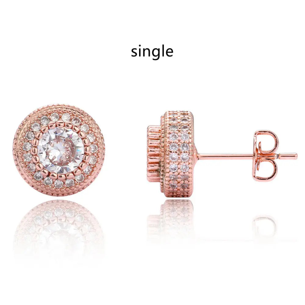 Round Full Zircon Earrings Rose Gold - Earrings
