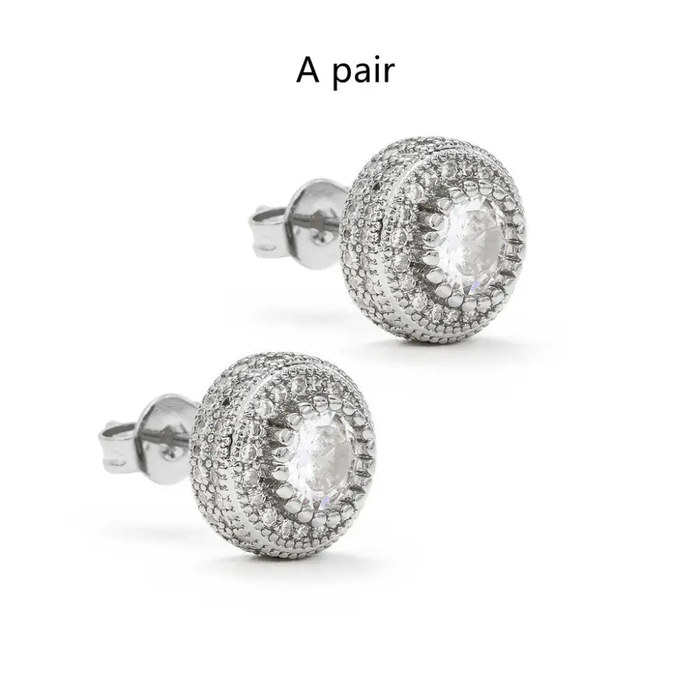 Round Full Zircon Earrings Rose Gold - Earrings