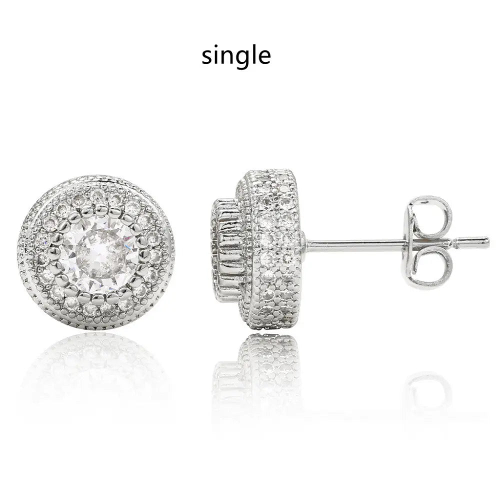 Round Full Zircon Earrings Rose Gold - Silver / Single - Earrings