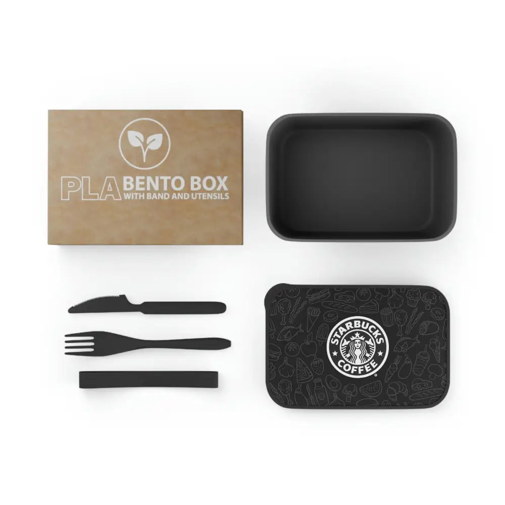 Starbucks Special Bento Box with Free Band and Utensils - Black / 7.4’’ x 5.1’’ x 2.3’’ - Accessories