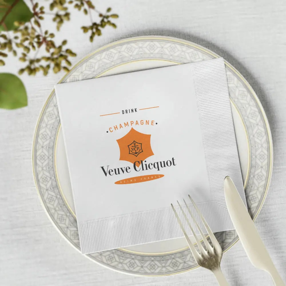 Veuve Clicquot Champagne - White Coined Napkins - Home Decor