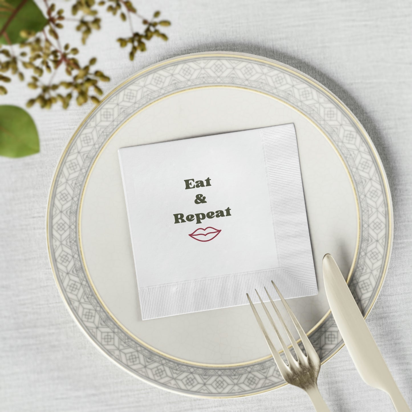 Eat & Repeat White Coined Napkins