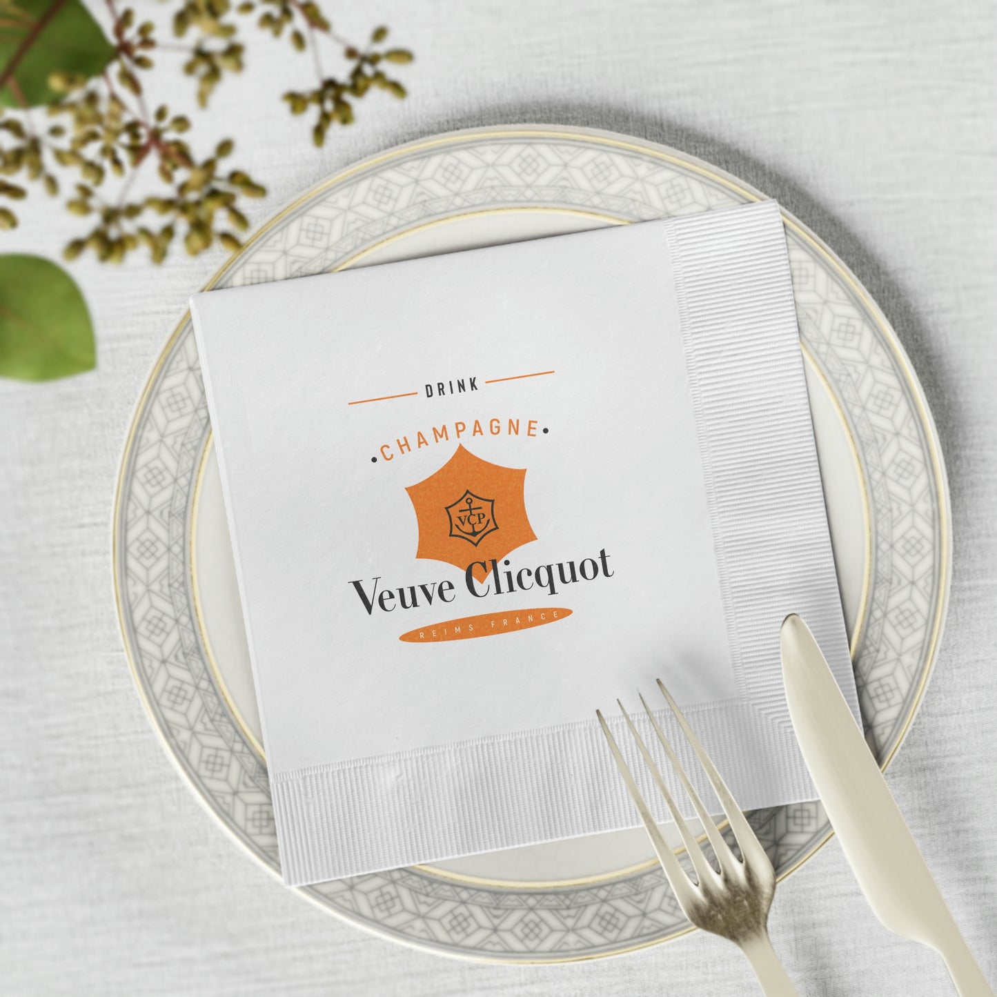 Veuve Clicquot Champagne - White Coined Napkins