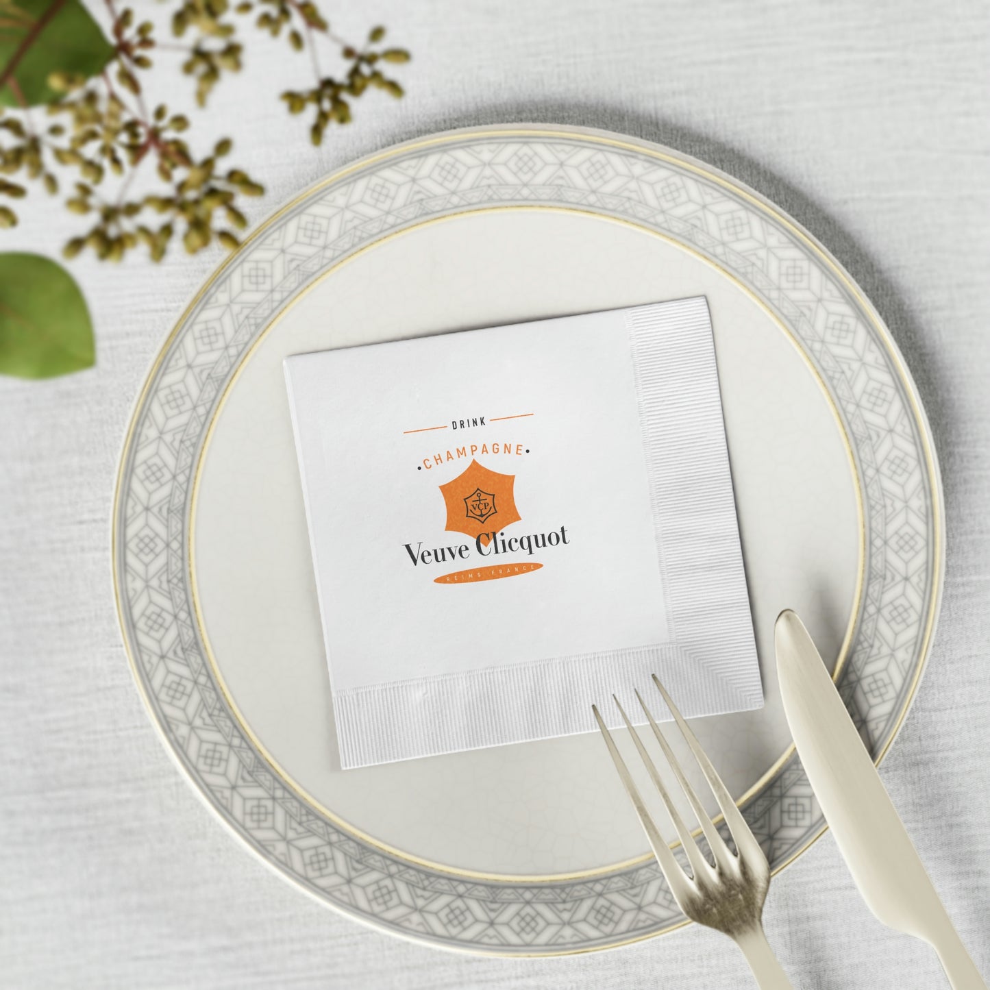 Veuve Clicquot Champagne - White Coined Napkins