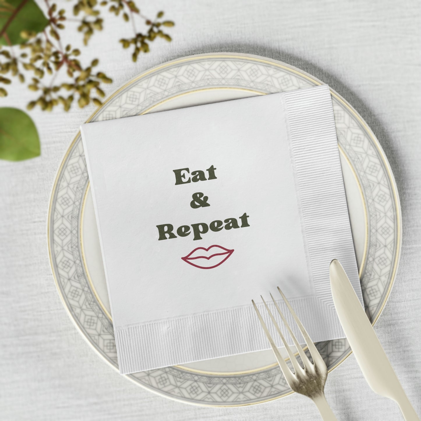 Eat & Repeat White Coined Napkins