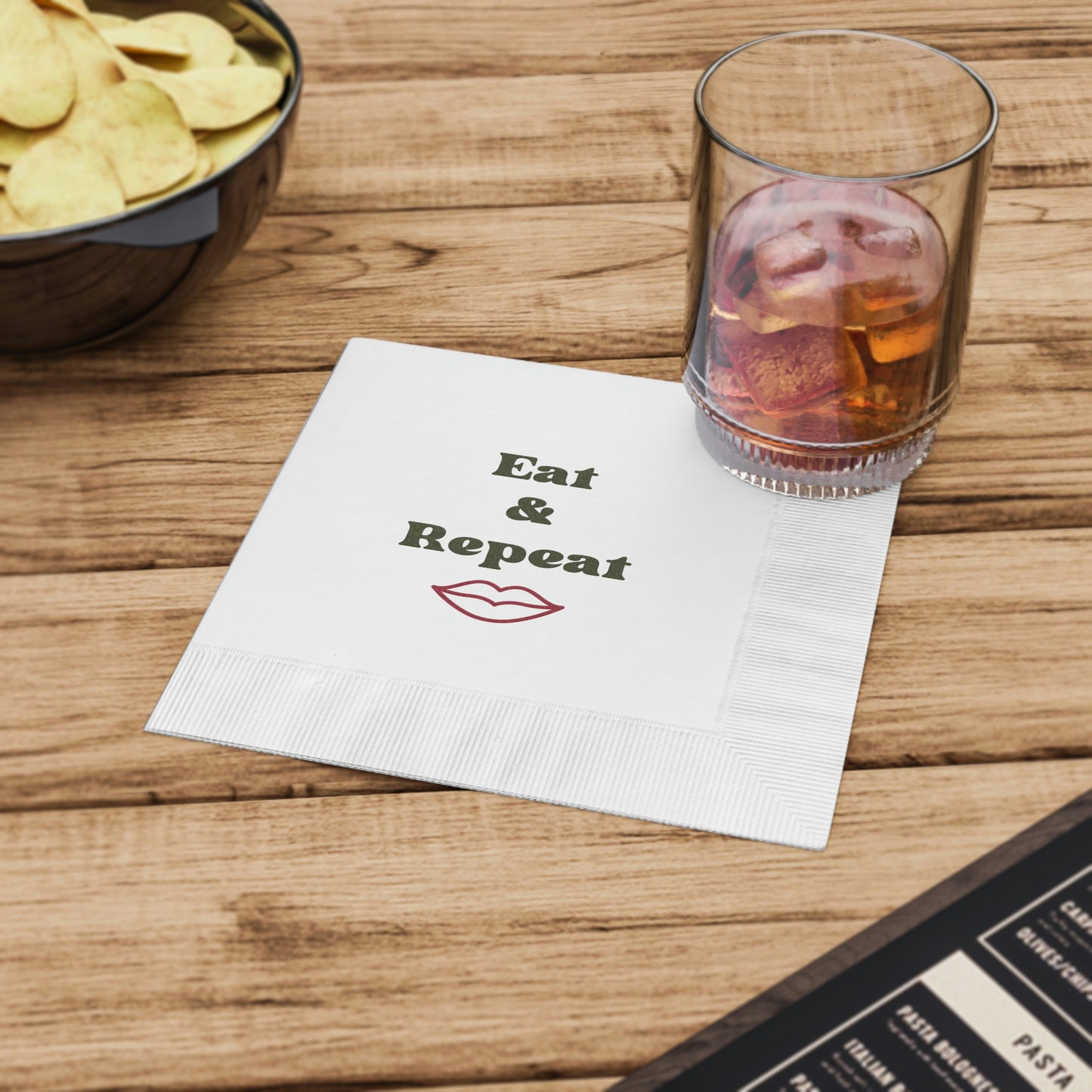 Eat & Repeat White Coined Napkins