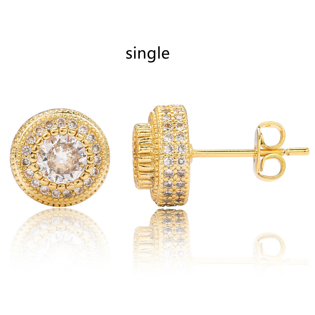 Round Full Zircon Earrings Rose Gold