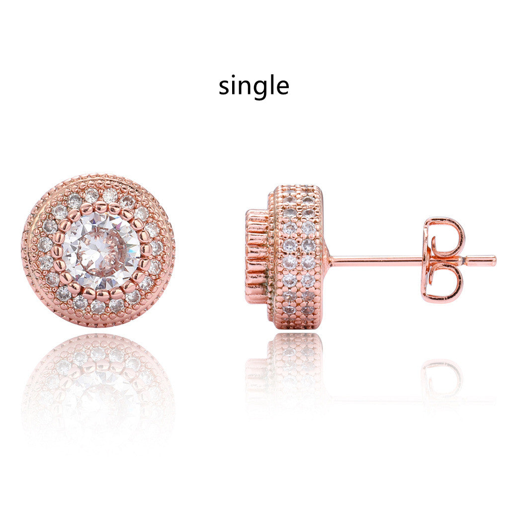Round Full Zircon Earrings Rose Gold